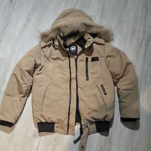 Canada Goose Beige Puffer Jacket with Fur Hood